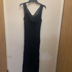 Black Sleeveless bedded Maxi Dress with Sheer Drape Neckline